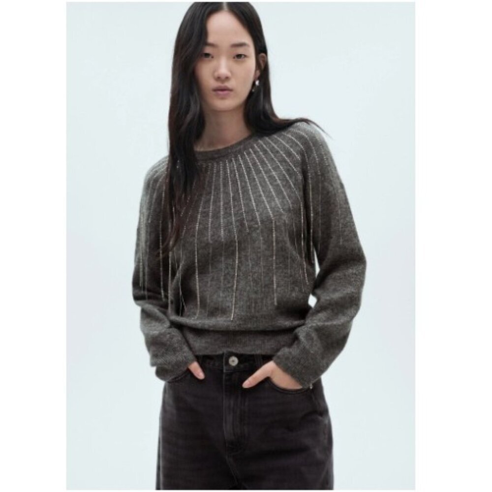 Mango Women's Glitter Detail Knitted Sweater gray size L NWOT